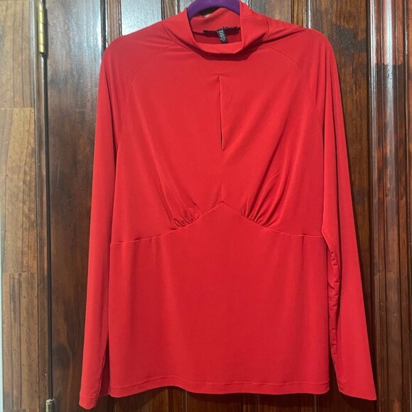 Mock Neck Top With Keyhole -  Tango Red - Picture 2 of 7